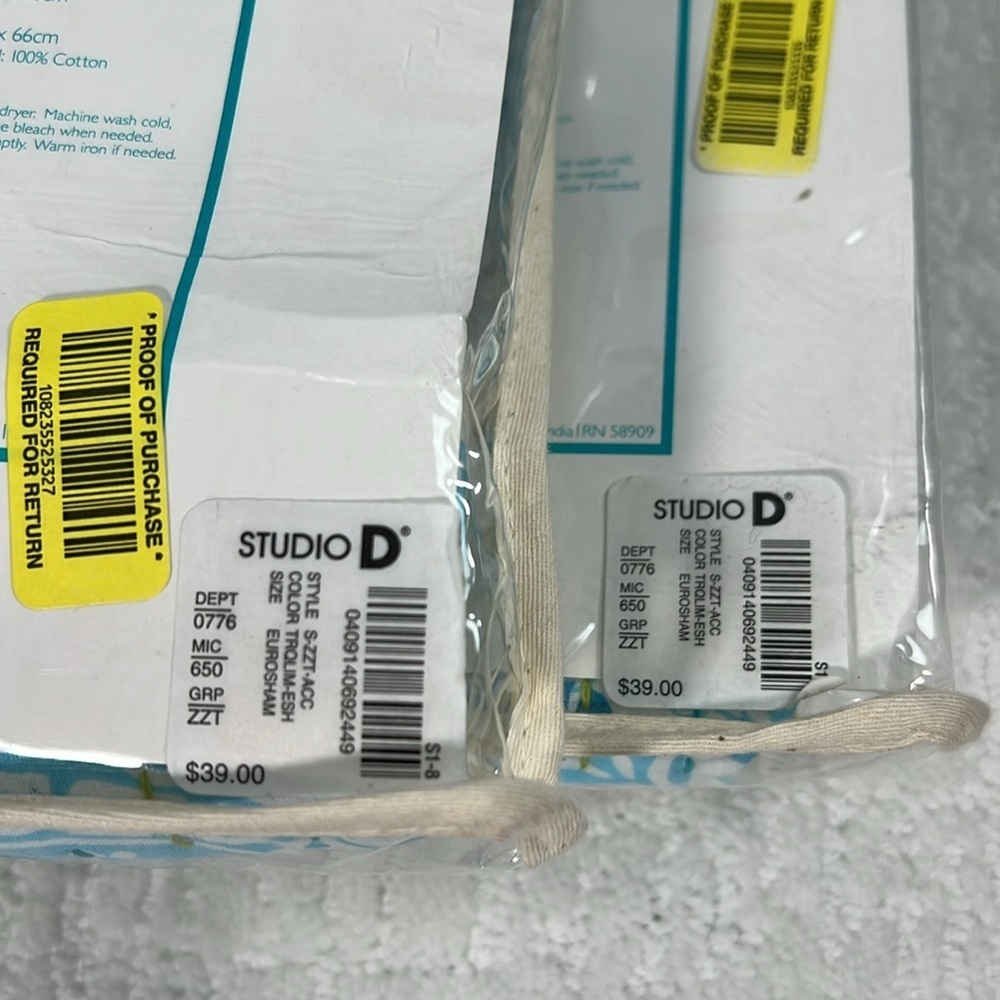 New! Studio D Euro pillow Shams lot of 2 blue white turquoise and lime green - Picture 6 of 8